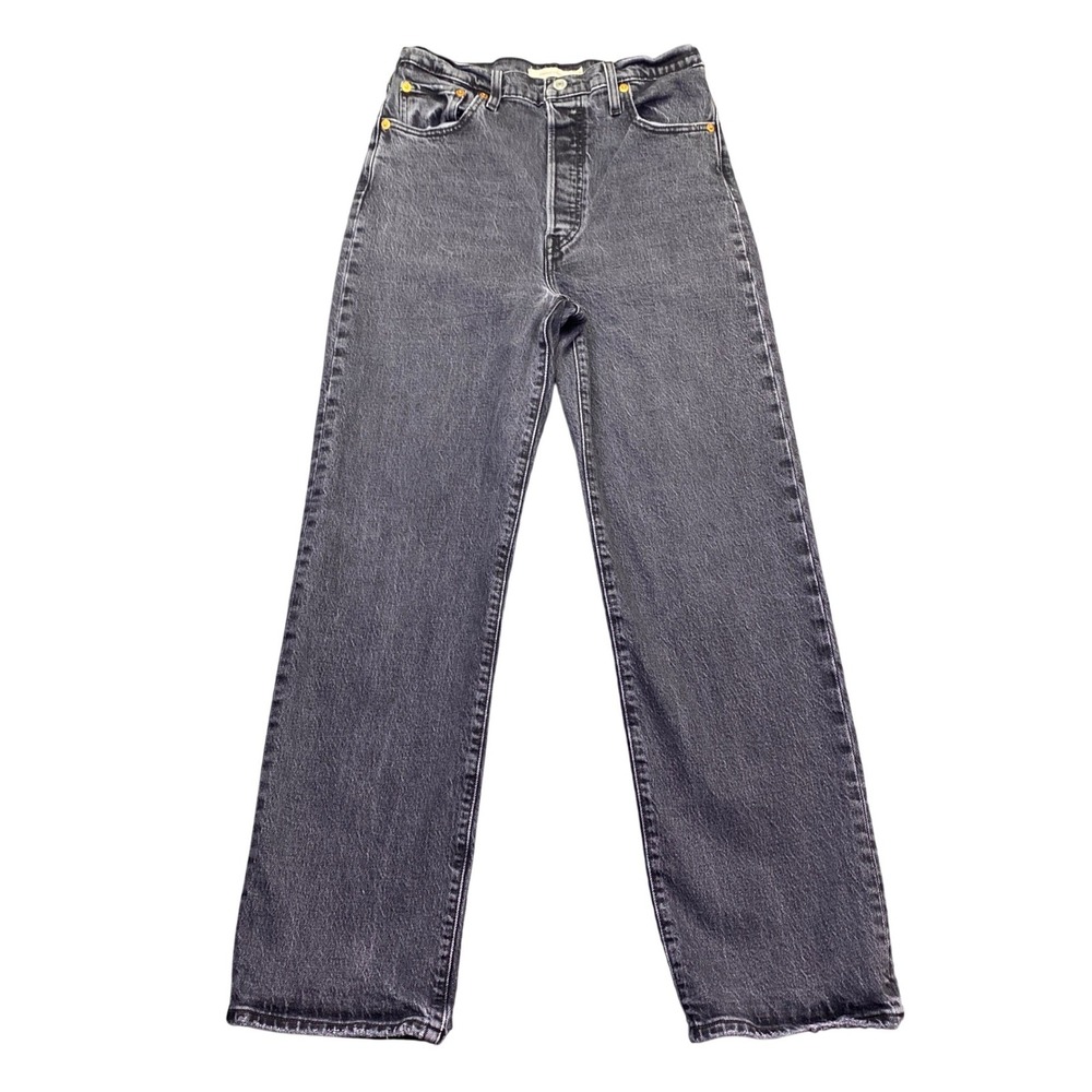 Levis Premium Ribcage Straight Jeans Womens 29 Charcoal Black Grunge